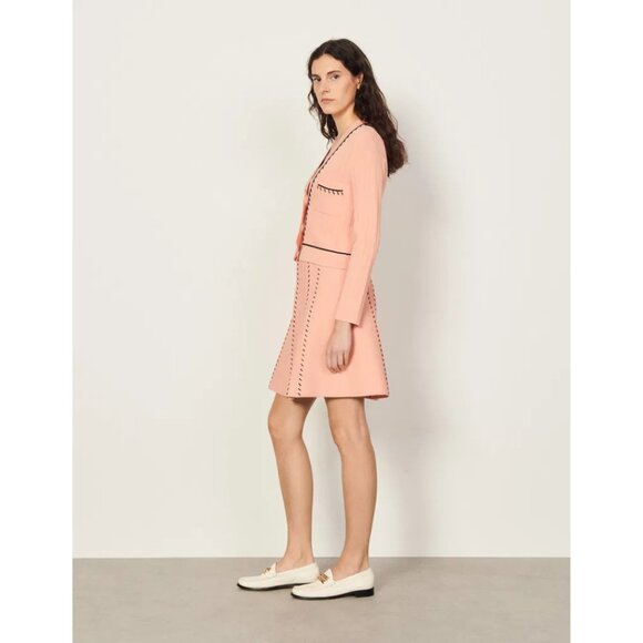 Sandro Paris Embroidered Knit Cardigan | Size M | Salmon Pink, Wool-Blend Knit - Picture 9 of 10